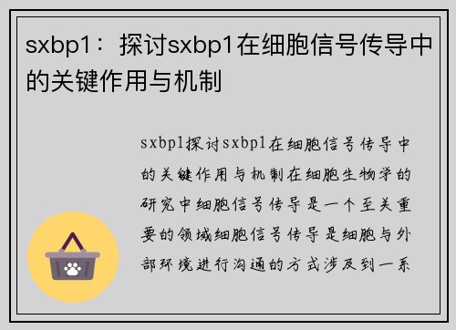 sxbp1：探讨sxbp1在细胞信号传导中的关键作用与机制