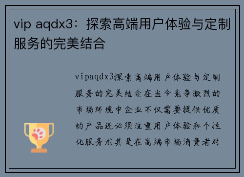 vip aqdx3：探索高端用户体验与定制服务的完美结合